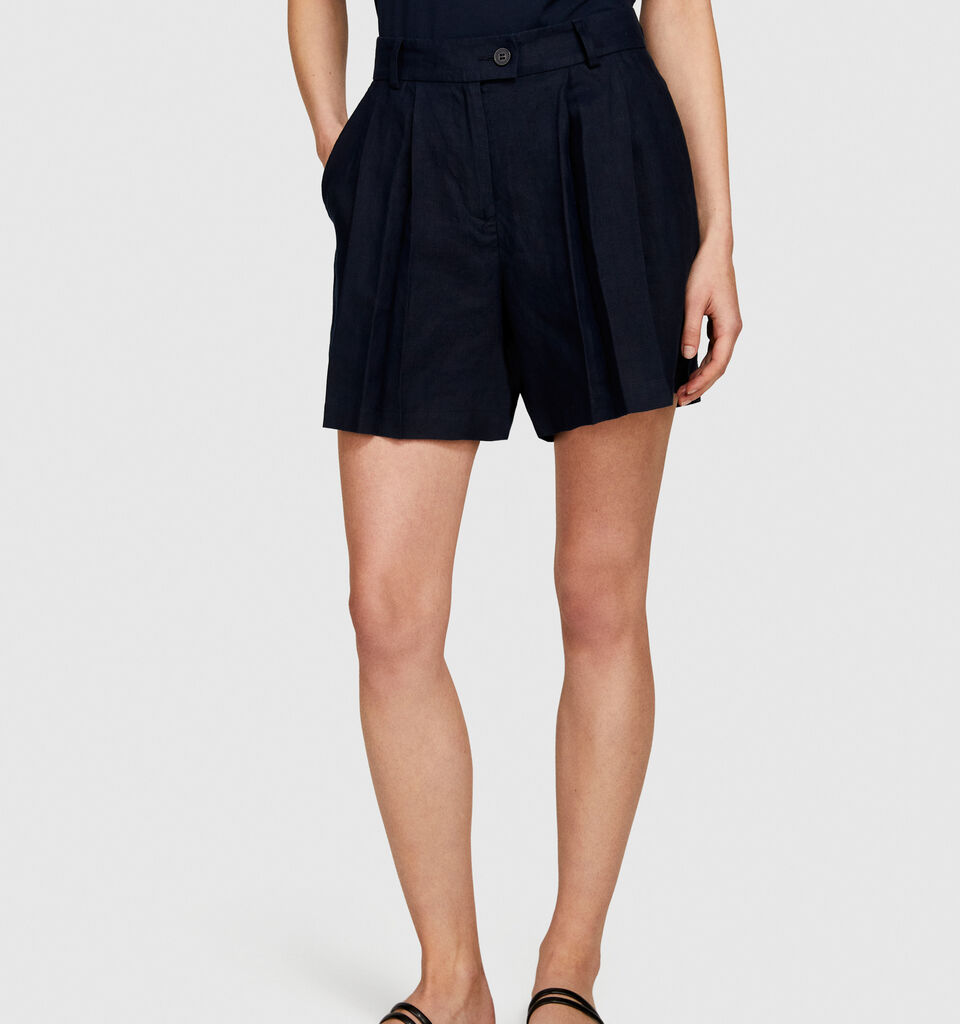 100% linen shorts - women's shorts - Dark Blue | Sisley image number 4
